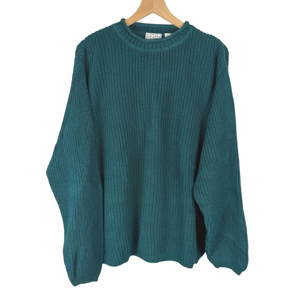 Arizona Jean Co Roll Neck Sweater Mens Large Teal Green Vintage Shaker Knit